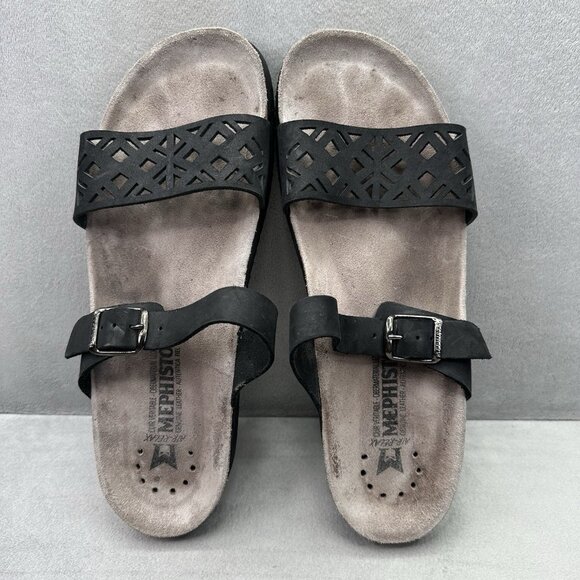 Mephisto Hirena Womens Size 11 (41) Slide Sandals Black Perforated Leather - Picture 6 of 9